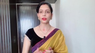 Indian Desi Bhabhi Wearing Yellow Saree In Front Of Devar