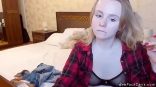 Blonde teen in see through bra on cam