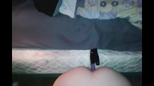 Wife taking homemade toy DEEP while giving me head