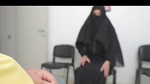 This arab girl is SHOCKED. I take out my cock in Public waiting room.